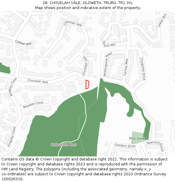 28, CHYVELAH VALE, GLOWETH, TRURO, TR1 3YL: Location map and indicative extent of plot