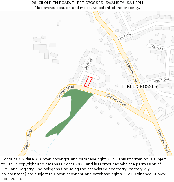28, CILONNEN ROAD, THREE CROSSES, SWANSEA, SA4 3PH: Location map and indicative extent of plot