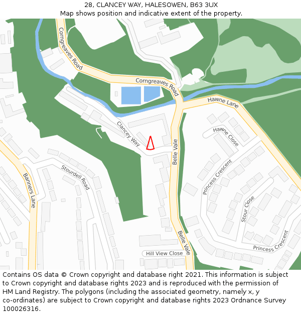 28, CLANCEY WAY, HALESOWEN, B63 3UX: Location map and indicative extent of plot