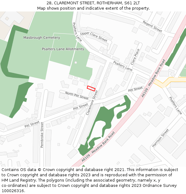 28, CLAREMONT STREET, ROTHERHAM, S61 2LT: Location map and indicative extent of plot