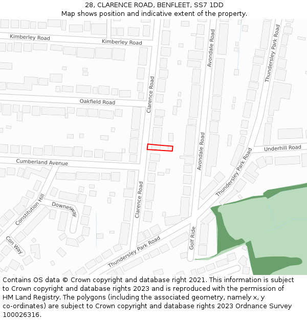 28, CLARENCE ROAD, BENFLEET, SS7 1DD: Location map and indicative extent of plot