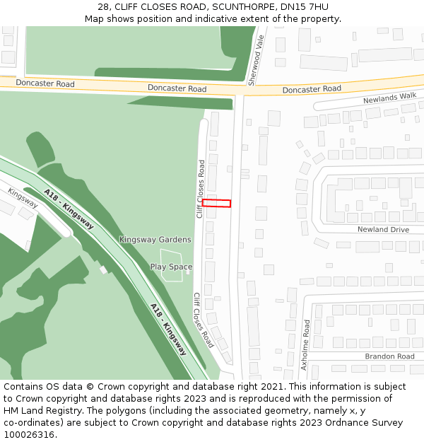 28, CLIFF CLOSES ROAD, SCUNTHORPE, DN15 7HU: Location map and indicative extent of plot