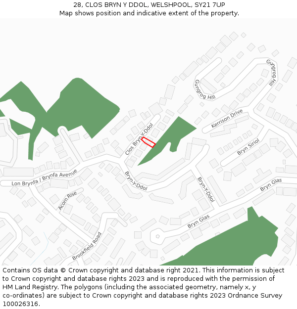 28, CLOS BRYN Y DDOL, WELSHPOOL, SY21 7UP: Location map and indicative extent of plot