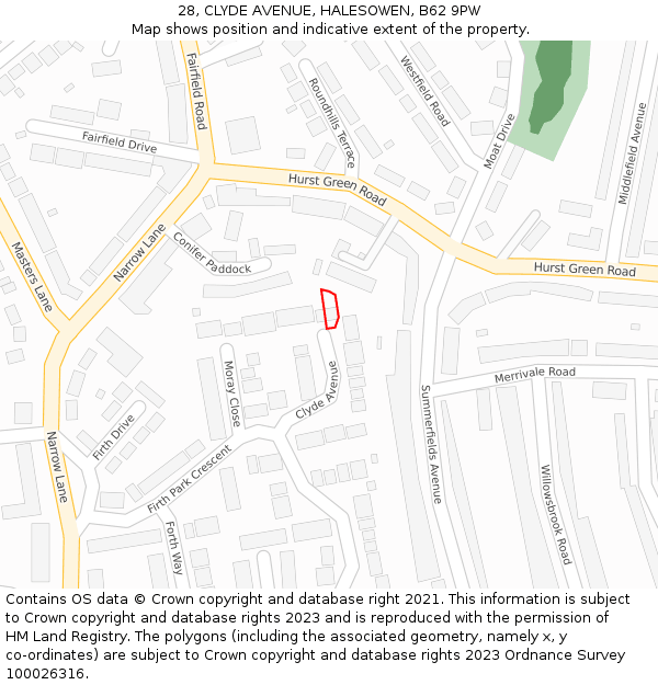 28, CLYDE AVENUE, HALESOWEN, B62 9PW: Location map and indicative extent of plot