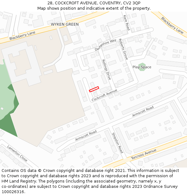 28, COCKCROFT AVENUE, COVENTRY, CV2 3QP: Location map and indicative extent of plot