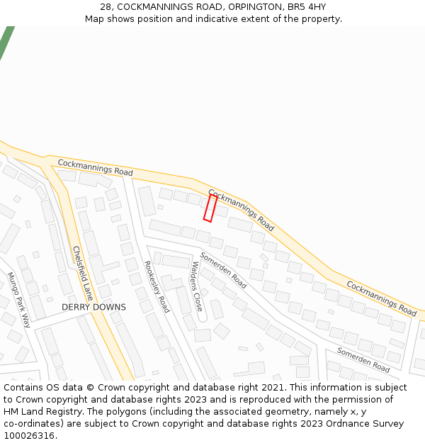 28, COCKMANNINGS ROAD, ORPINGTON, BR5 4HY: Location map and indicative extent of plot