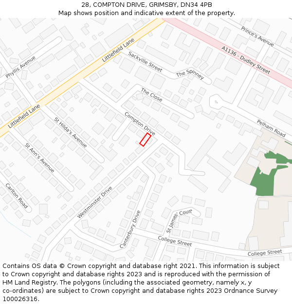 28, COMPTON DRIVE, GRIMSBY, DN34 4PB: Location map and indicative extent of plot