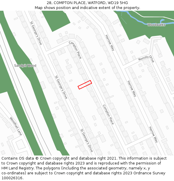 28, COMPTON PLACE, WATFORD, WD19 5HG: Location map and indicative extent of plot