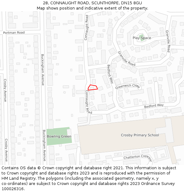 28, CONNAUGHT ROAD, SCUNTHORPE, DN15 8GU: Location map and indicative extent of plot