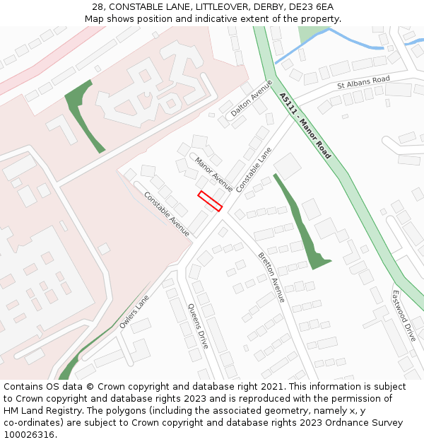 28, CONSTABLE LANE, LITTLEOVER, DERBY, DE23 6EA: Location map and indicative extent of plot