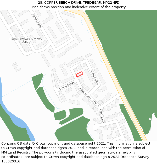 28, COPPER BEECH DRIVE, TREDEGAR, NP22 4FD: Location map and indicative extent of plot