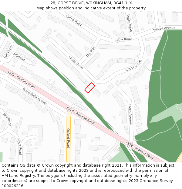 28, COPSE DRIVE, WOKINGHAM, RG41 1LX: Location map and indicative extent of plot