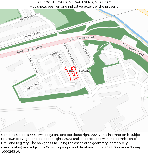 28, COQUET GARDENS, WALLSEND, NE28 6AG: Location map and indicative extent of plot