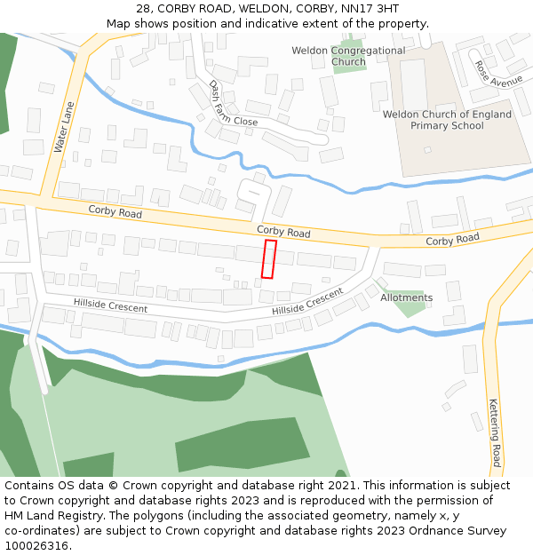 28, CORBY ROAD, WELDON, CORBY, NN17 3HT: Location map and indicative extent of plot