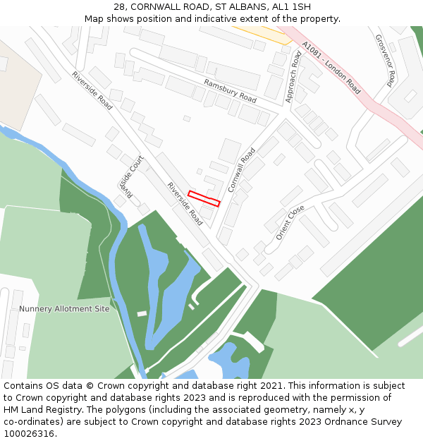 28, CORNWALL ROAD, ST ALBANS, AL1 1SH: Location map and indicative extent of plot