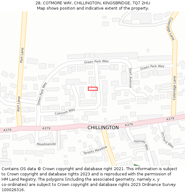 28, COTMORE WAY, CHILLINGTON, KINGSBRIDGE, TQ7 2HU: Location map and indicative extent of plot