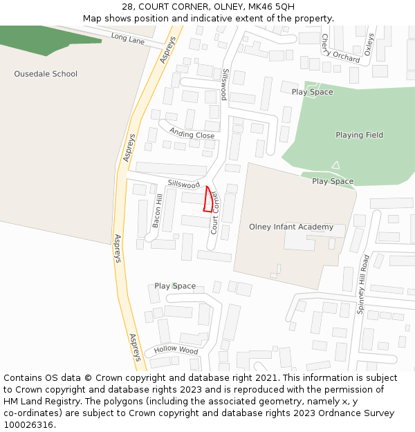 28, COURT CORNER, OLNEY, MK46 5QH: Location map and indicative extent of plot