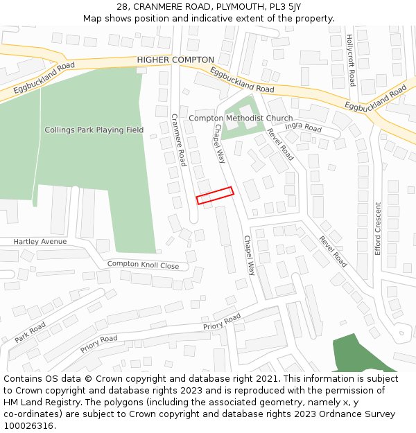 28, CRANMERE ROAD, PLYMOUTH, PL3 5JY: Location map and indicative extent of plot