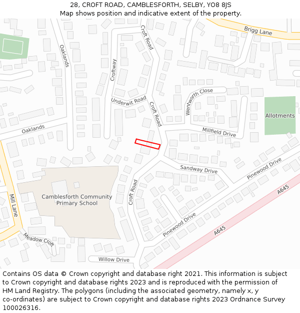28, CROFT ROAD, CAMBLESFORTH, SELBY, YO8 8JS: Location map and indicative extent of plot