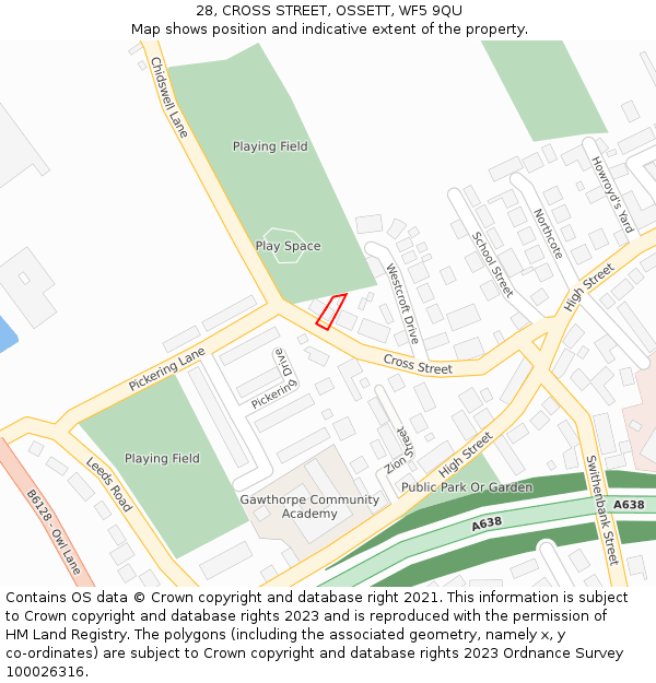 28, CROSS STREET, OSSETT, WF5 9QU: Location map and indicative extent of plot