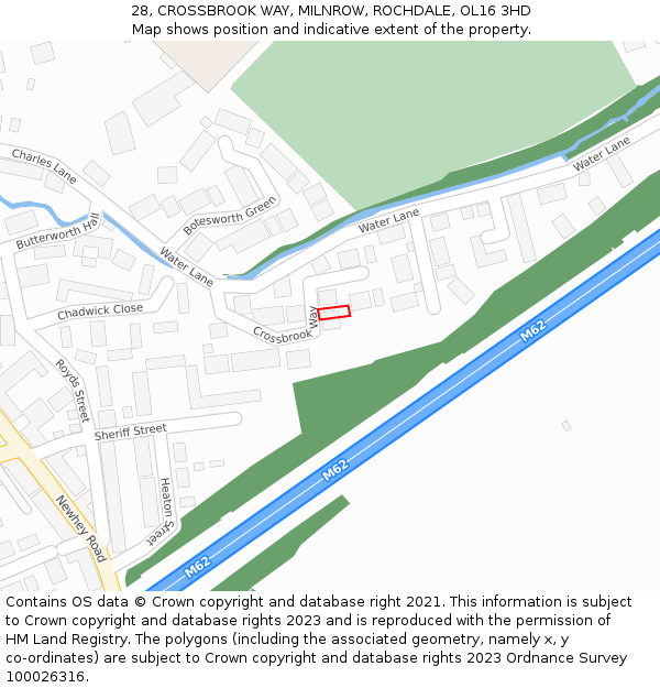 28, CROSSBROOK WAY, MILNROW, ROCHDALE, OL16 3HD: Location map and indicative extent of plot