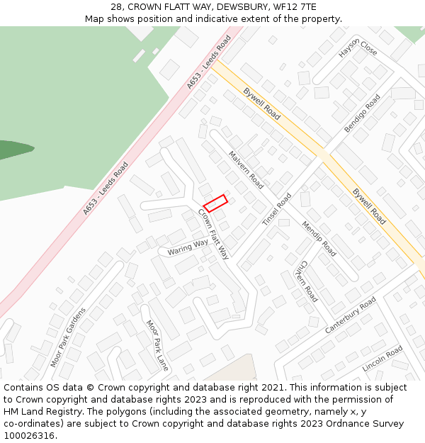 28, CROWN FLATT WAY, DEWSBURY, WF12 7TE: Location map and indicative extent of plot