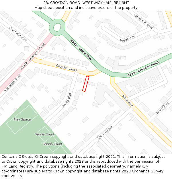 28, CROYDON ROAD, WEST WICKHAM, BR4 9HT: Location map and indicative extent of plot