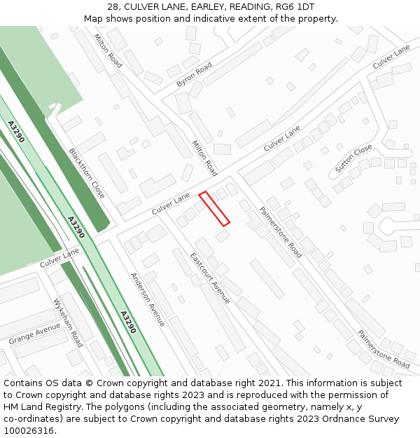 28, CULVER LANE, EARLEY, READING, RG6 1DT: Location map and indicative extent of plot