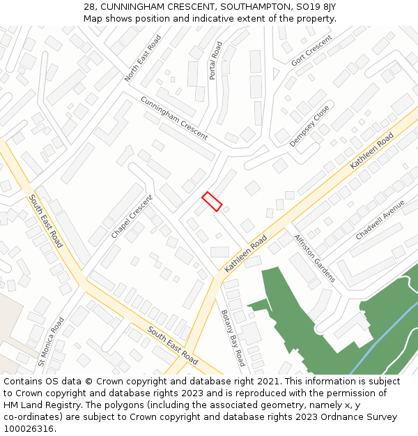 28, CUNNINGHAM CRESCENT, SOUTHAMPTON, SO19 8JY: Location map and indicative extent of plot
