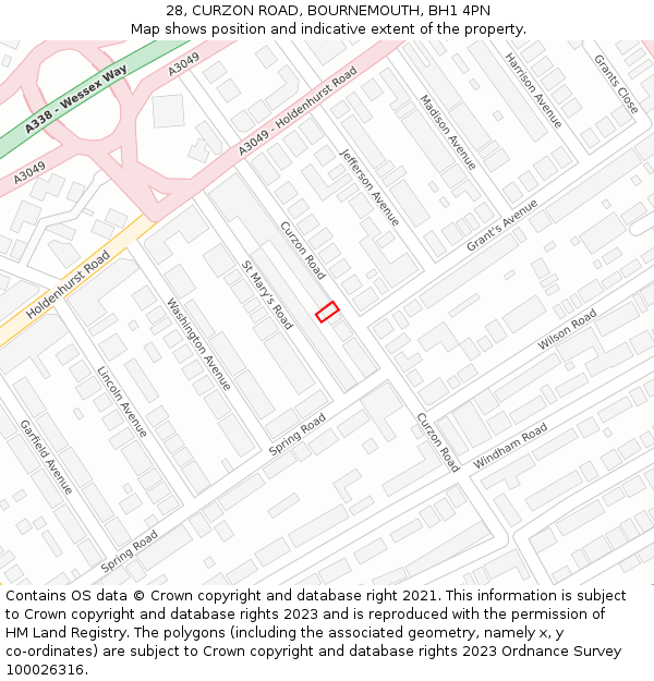28, CURZON ROAD, BOURNEMOUTH, BH1 4PN: Location map and indicative extent of plot