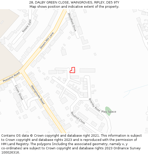 28, DALBY GREEN CLOSE, WAINGROVES, RIPLEY, DE5 9TY: Location map and indicative extent of plot