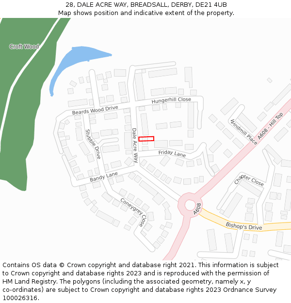 28, DALE ACRE WAY, BREADSALL, DERBY, DE21 4UB: Location map and indicative extent of plot
