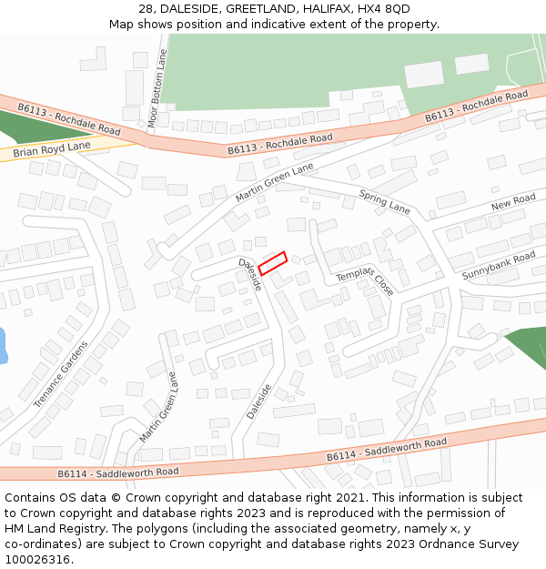 28, DALESIDE, GREETLAND, HALIFAX, HX4 8QD: Location map and indicative extent of plot
