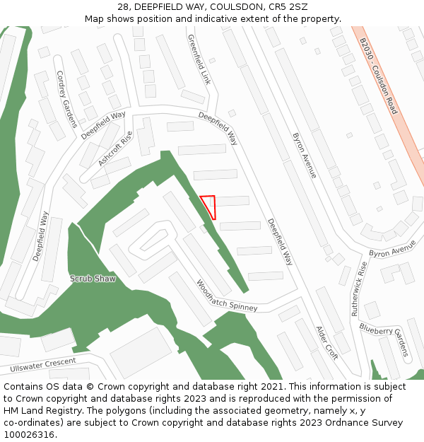 28, DEEPFIELD WAY, COULSDON, CR5 2SZ: Location map and indicative extent of plot