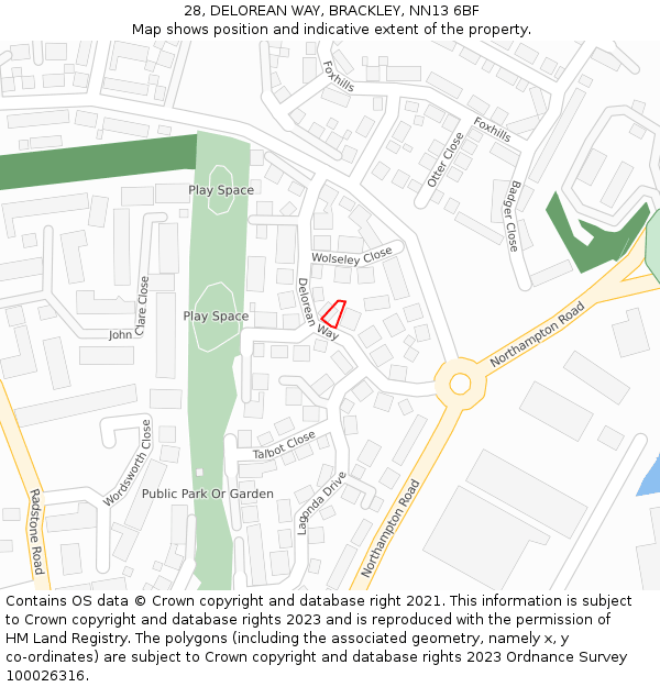 28, DELOREAN WAY, BRACKLEY, NN13 6BF: Location map and indicative extent of plot