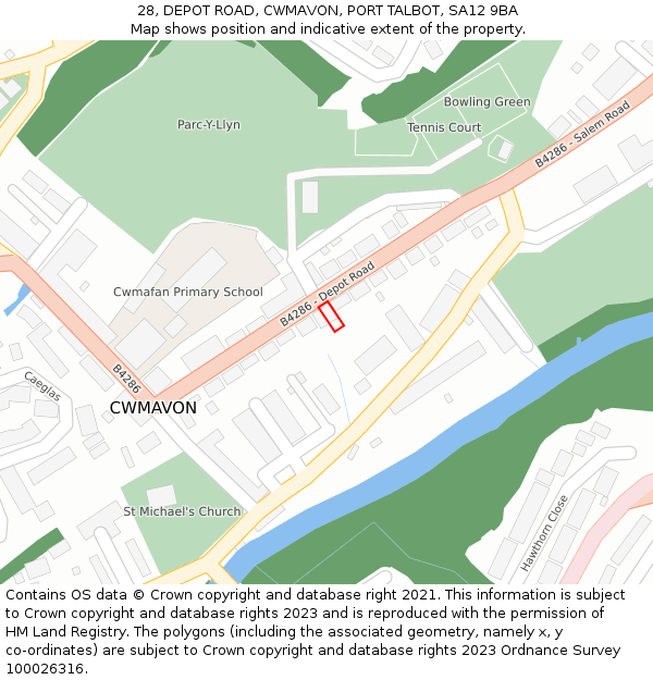 28, DEPOT ROAD, CWMAVON, PORT TALBOT, SA12 9BA: Location map and indicative extent of plot