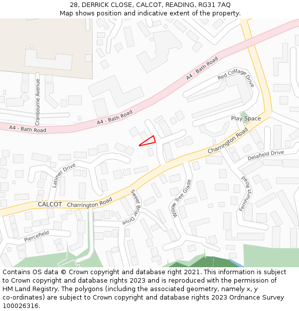 28, DERRICK CLOSE, CALCOT, READING, RG31 7AQ: Location map and indicative extent of plot