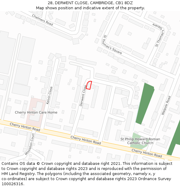 28, DERWENT CLOSE, CAMBRIDGE, CB1 8DZ: Location map and indicative extent of plot