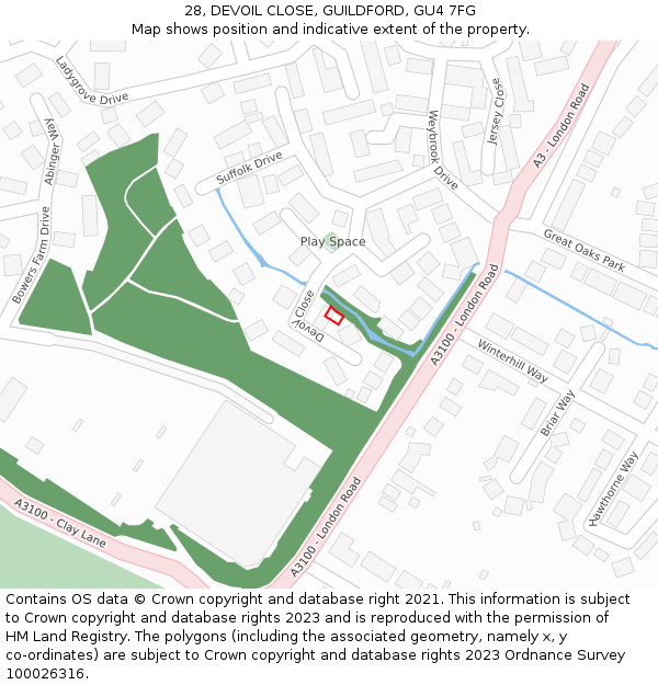 28, DEVOIL CLOSE, GUILDFORD, GU4 7FG: Location map and indicative extent of plot