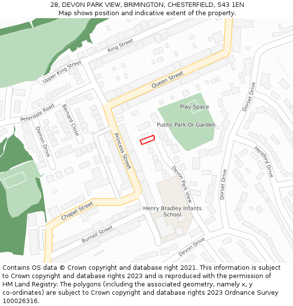 28, DEVON PARK VIEW, BRIMINGTON, CHESTERFIELD, S43 1EN: Location map and indicative extent of plot