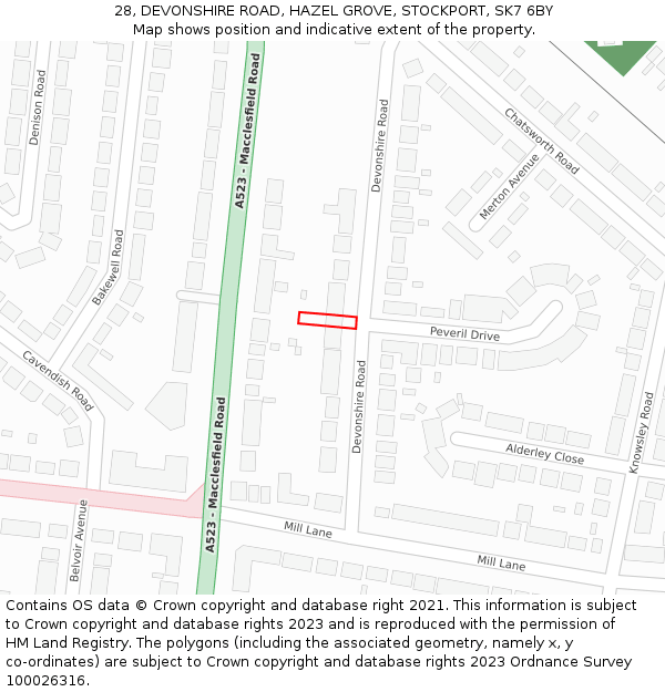 28, DEVONSHIRE ROAD, HAZEL GROVE, STOCKPORT, SK7 6BY: Location map and indicative extent of plot