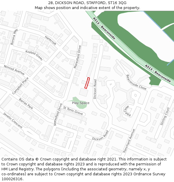 28, DICKSON ROAD, STAFFORD, ST16 3QG: Location map and indicative extent of plot