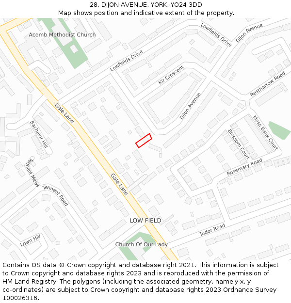 28, DIJON AVENUE, YORK, YO24 3DD: Location map and indicative extent of plot