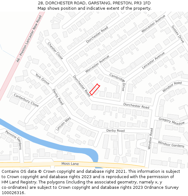 28, DORCHESTER ROAD, GARSTANG, PRESTON, PR3 1FD: Location map and indicative extent of plot