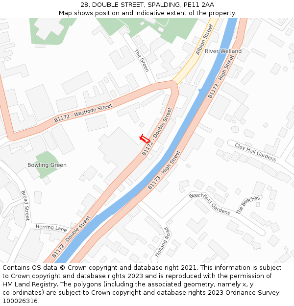 28, DOUBLE STREET, SPALDING, PE11 2AA: Location map and indicative extent of plot