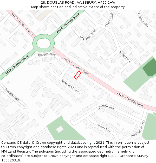 28, DOUGLAS ROAD, AYLESBURY, HP20 1HW: Location map and indicative extent of plot