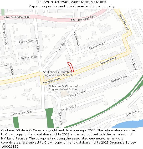 28, DOUGLAS ROAD, MAIDSTONE, ME16 8ER: Location map and indicative extent of plot