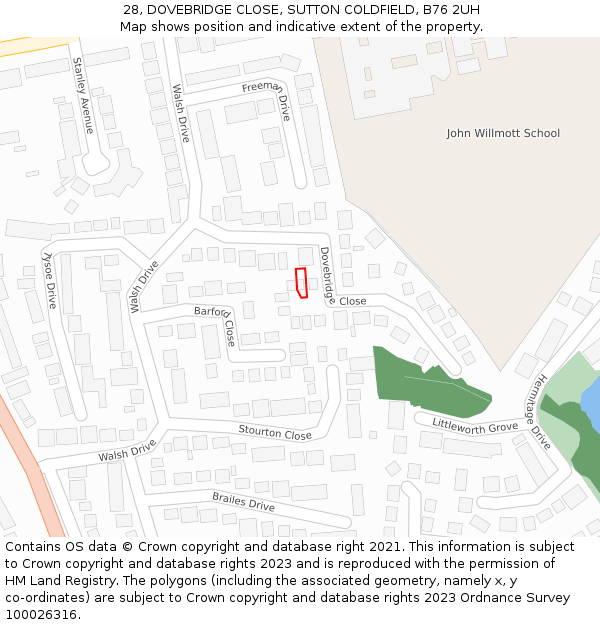28, DOVEBRIDGE CLOSE, SUTTON COLDFIELD, B76 2UH: Location map and indicative extent of plot