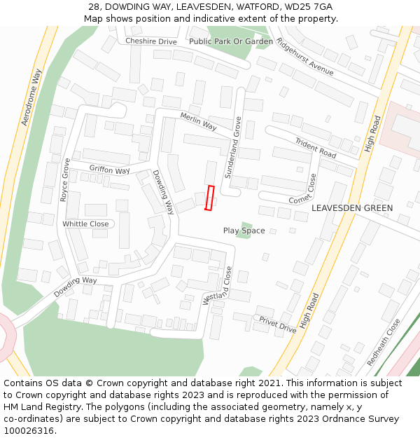 28, DOWDING WAY, LEAVESDEN, WATFORD, WD25 7GA: Location map and indicative extent of plot