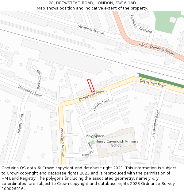 28, DREWSTEAD ROAD, LONDON, SW16 1AB: Location map and indicative extent of plot